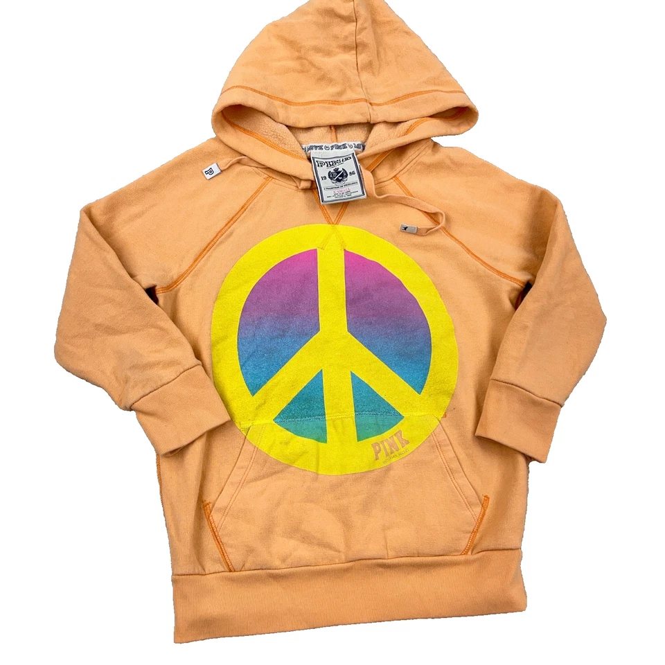 复古 Y2K Victoria Secret 粉红色连帽衫女式 XS 卫衣拼色 3/4 袖 — 第 4/4 张图片