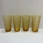 4 Vtg Anchor Hocking Amber Glass Drinking Tumbler Lido Milano 20 ounce Crinkle