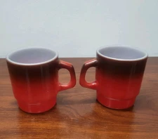 FIRE KING  Two Red Ombre Stackable Mugs  ANCHOR HOCKING  Made USA  1960's