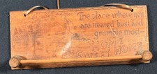 Vintage Wooden Tie/Towel Rack Flemish Pyrography Quaint Home Scene  Saying