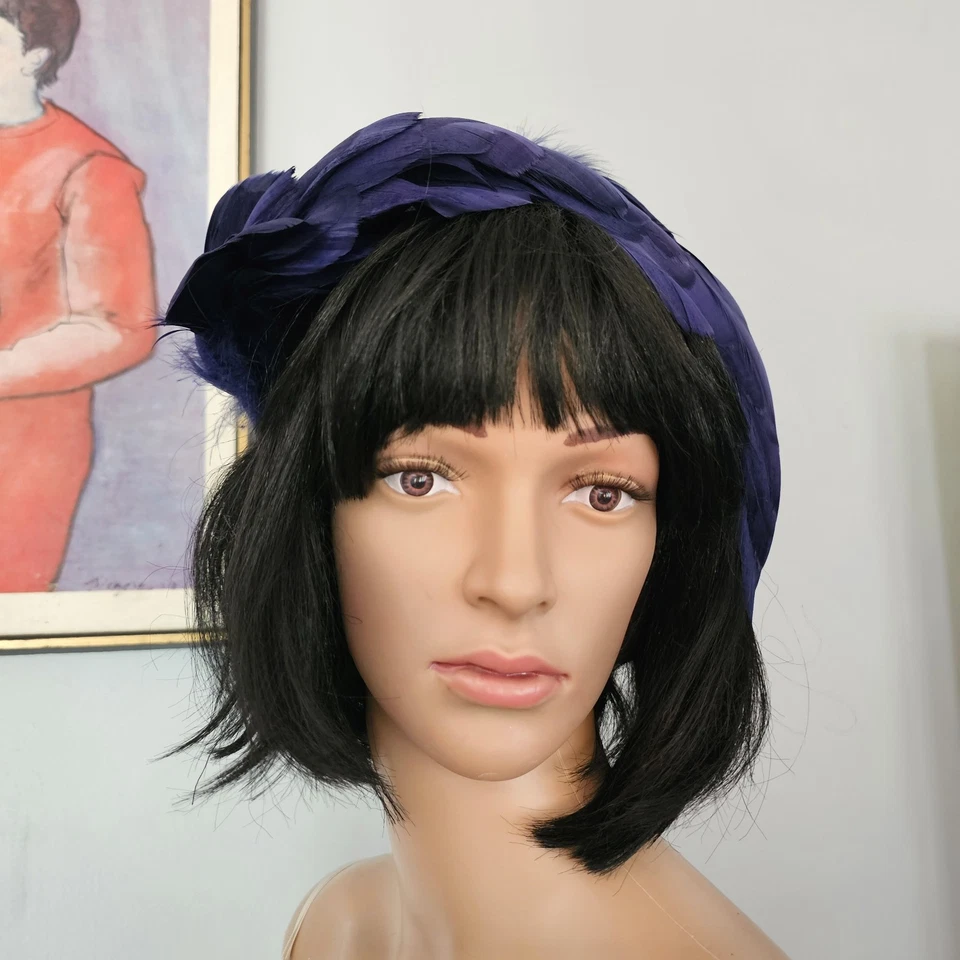 Diadema Fascinator Pluma Vintage Azul Años 30 Foto 2 de 4