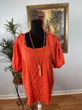 Cato Tunic Dress Women's XL Orange Textured Square Neck Barbiecore Vibrant Boho
