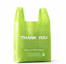 YoYoRain 100 Pack &ldquo;Thank You&rdquo; T-Shirt Bags &ndash; Green Plastic Large,