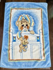 Vintage 80s Baby Morgan Teddy Beddy Bear SleepyTime Crib Comforter Plush Blanket