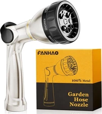 FANHAO Professional Garden Hose Nozzle Heavy Duty, 100% Metal Thumb Control 