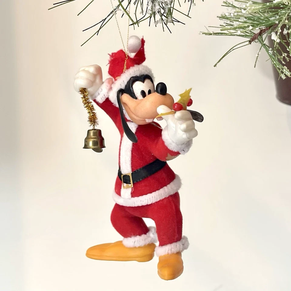 Walt Disney Goofy Santa Christmas Ornament Holding Bell Flocked Felt Vintage - Image 4 of 4