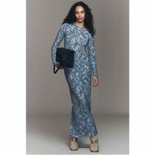 Reformation Tommie Knit Long Sleeve Midi Dress in Taylor Blue Floral M