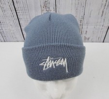 Authentic Stussy Vintage Acrylic Blue Cuffed Beanie Hat Unisex Made In USA