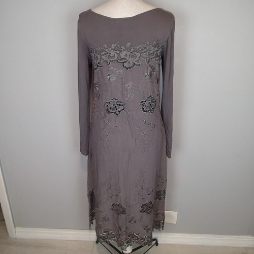 Sundance Embroidered Grey Long Sleeve Midi Dress Lace Knit Gray Size P2 Boho - Picture 6 of 20