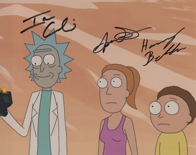 Ian Cardoni, Spencer Grammer, Harry Belden signed 10x8 Foto - Rick and Morty -27