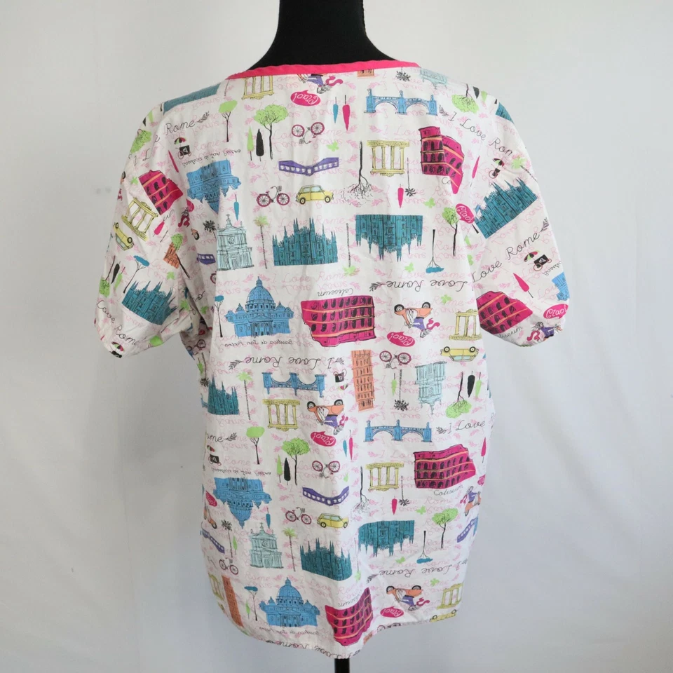 WonderWink Scrub Top Womens XL Medical Uniform I Love Rome Colorful Short Sleeve - Image 3 of 4