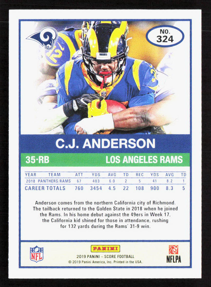 2019 Panini Score CJ Anderson 30th Anniversary /30 #324 Los Angeles ...