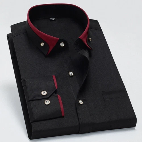 Luxury Shirt Mens Casual Double Collar Slim Fit Formal Long Sleeve Shirt M-4XL - Picture 17 of 27