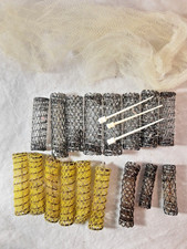 LOT Used 17 Brush Rollers Net 3 plastic Roller Pins Diff sizes VINTAGE Hair Care