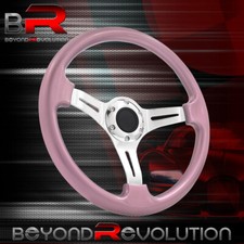 6-hole 350mm 3 Spokes Deep Dish Silver Steel Pink Steering Wheel Button 6-hole 350mm 3 Spokes Deep Dish Silver Steel Pink Steering Wheel Button