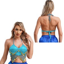 US Women Belly Dance Costume Halter Bra Top Hip Scarf Fringe Carnival Dancewear
