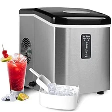 Countertop Ice Maker Stainless Steel Ice Making Machine 3.2L Water Tan
