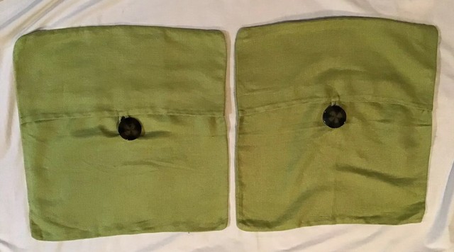 2 Pottery Barn Linen Square Pillow Case Cover 18x18 Green Accent