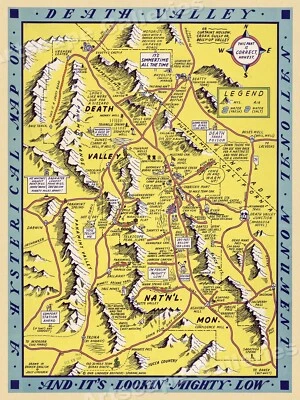 1948 Death Valley National Monument Historic Vintage Style Wall Map - 18x24