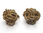 Vintage Signed Miriam Haskell Gold Tone Rope Knot Retro Designer Earrings 1" Art