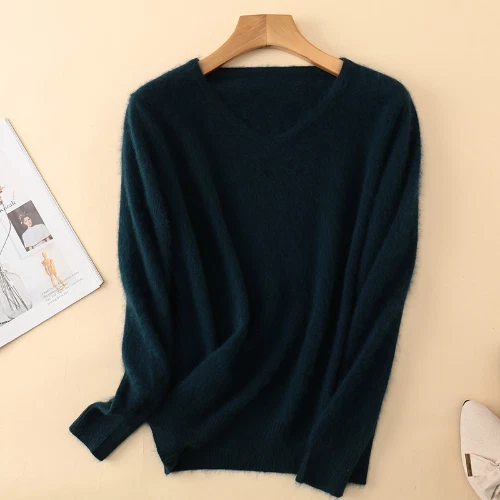 Damen Pullover V-Ausschnitt Strickpullover Nerz Kaschmir Pulli Pulli Einfarbig - Bild 15 von 38