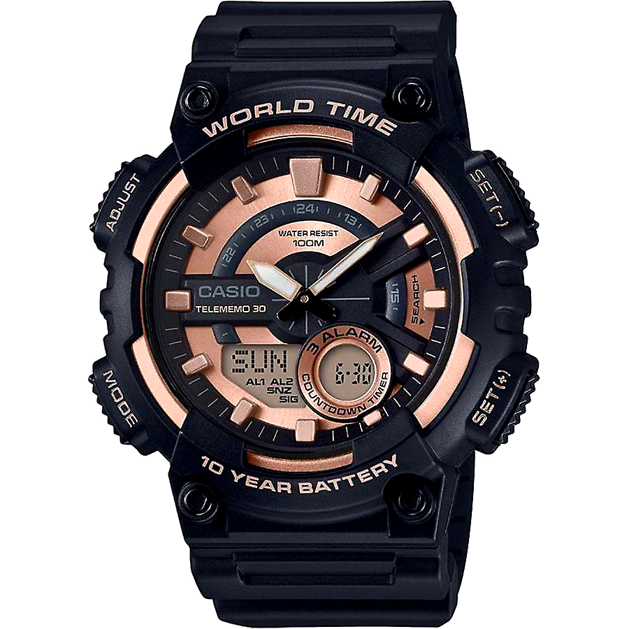 CASIO AEQ-110W-1A3VDF OROLOGIO UOMO DIGITALE NERO ROSE' 50mm SOTTOCOSTO