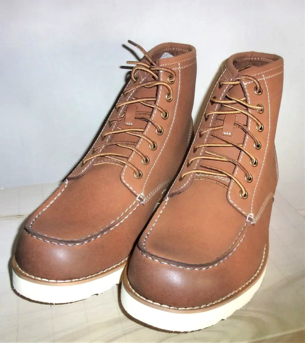 CAMDEN Rock Size Work Boots TAN Brown Riggins Lace Up Faux