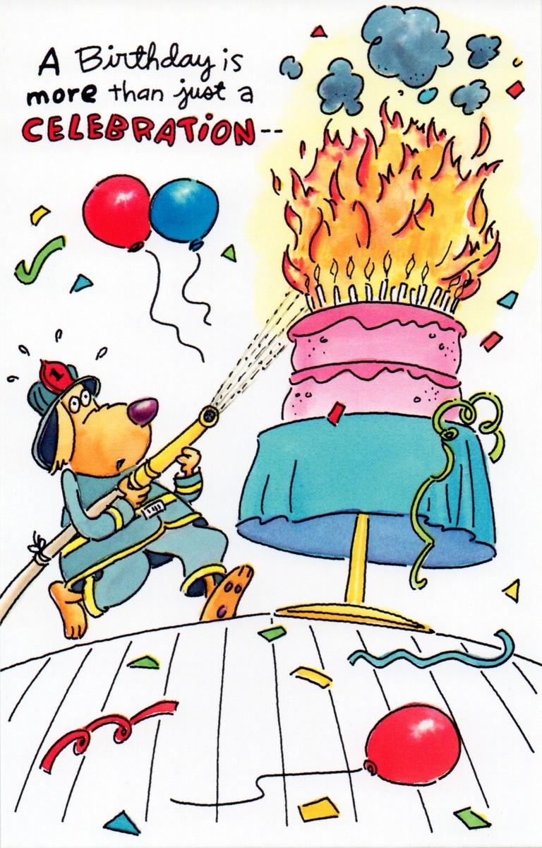Funny BIRTHDAY Card, Burning Cake Fireman Dog — Gallant Greetings