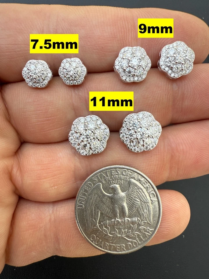 Real Moissanite Hip Hop Earrings Real 925 Silver 7.5mm-12mm Iced Screwback ITALY - Image 4 of 4