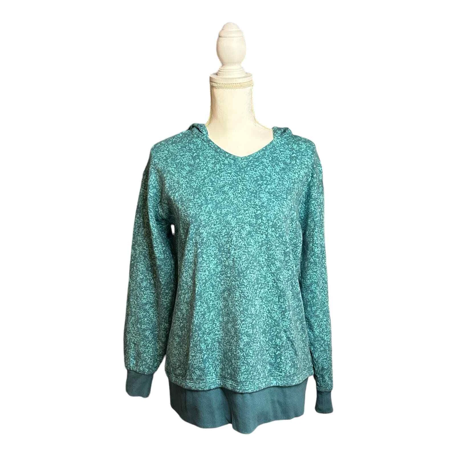 Athleta XXS Sundown Alliance Hoodie Floral Relaxed Oversized Teal Green Blue