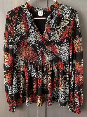 Anthropologie Akemi+Kin Blouse Size Small Adria Smocked Floral Boho CasualFormal