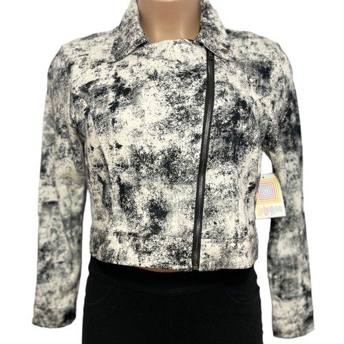 LulaRoe Presley Moto Jacket Women Large Black White CorpCore Office Siren NEW