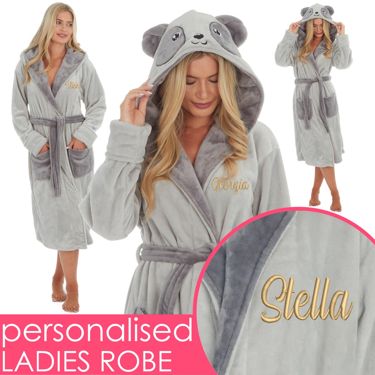 Personalised Valentines Gift for Her Womens Bathrobe Panda Plush Fleece Robe  UK | eBay
