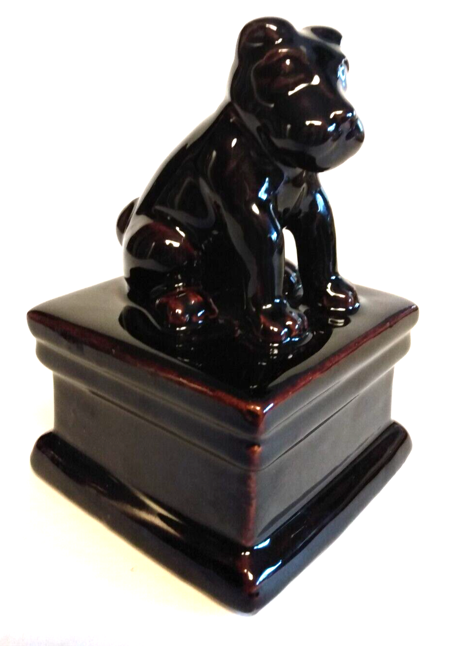 Dog Bookend Ceramic Vintage Glazed Brown Dog on Base Paperweight One