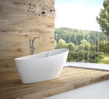 Freistehende Badewanne Wanne 165 x 70 cm Mineralguss Ablauf Click Clack GRATIS