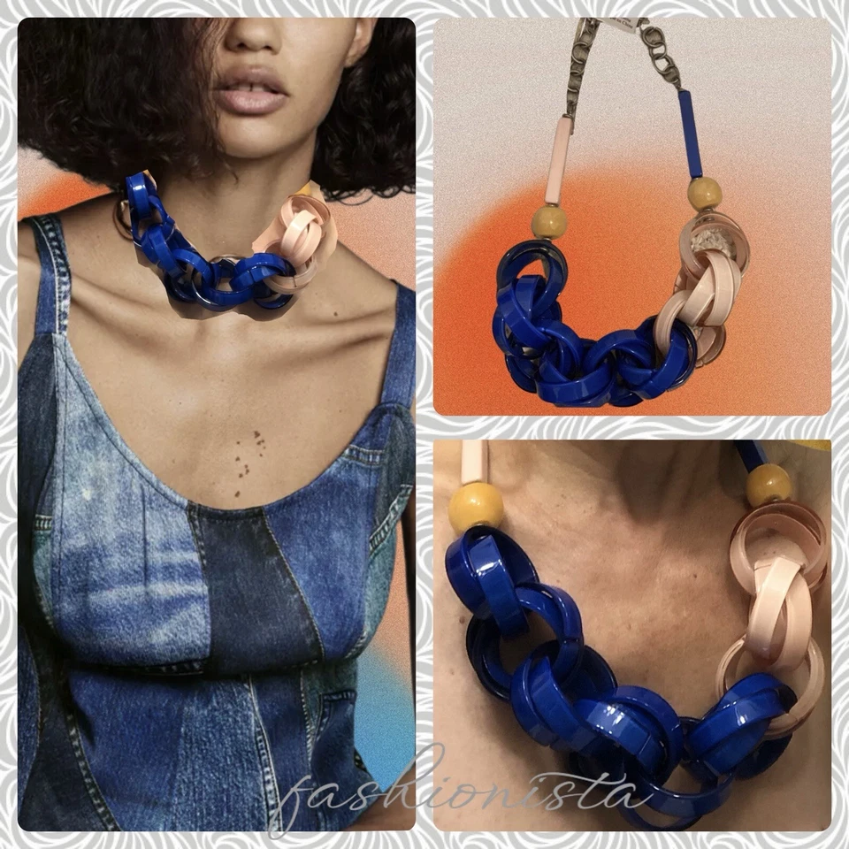 NWT ANTHROPOLOGIE Chunky Glass Boho Chic Link Necklace - Image 2 of 4