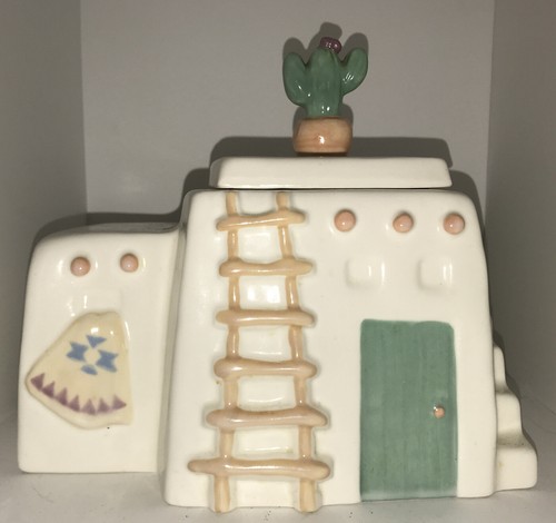 TARRO DE GALLETAS DE CERÁMICA DE CERÁMICA DE LA CASA DEL TESORO DEL SUROESTE DE ADOBE EE. UU.