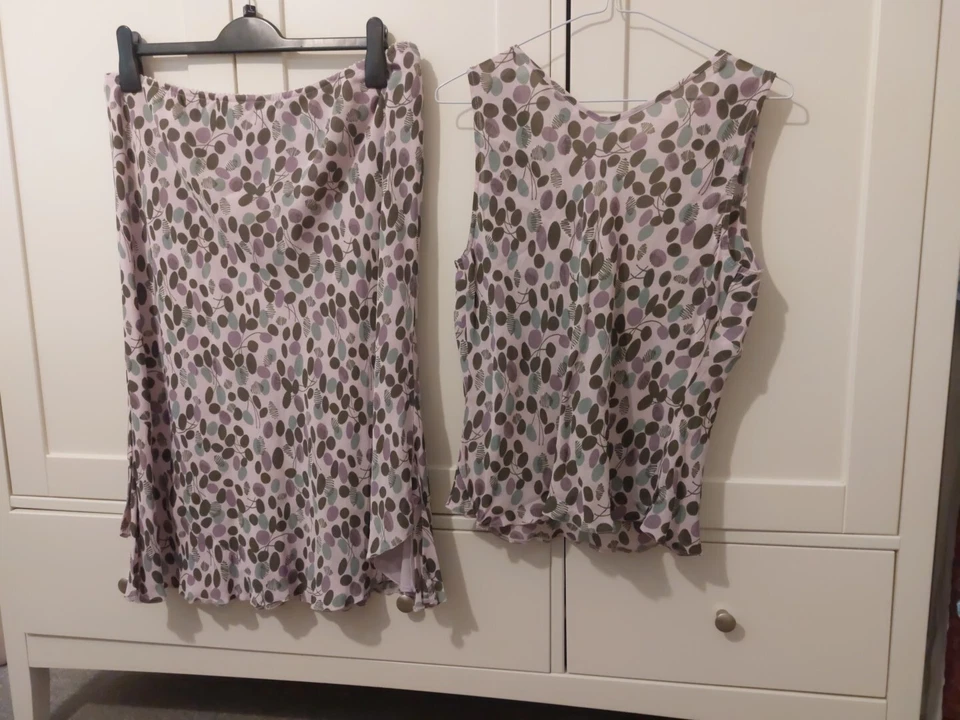 George Size 16 Lilac Purple Green Print  Matching Skirt And Top Elasticated... - Image 4 of 4