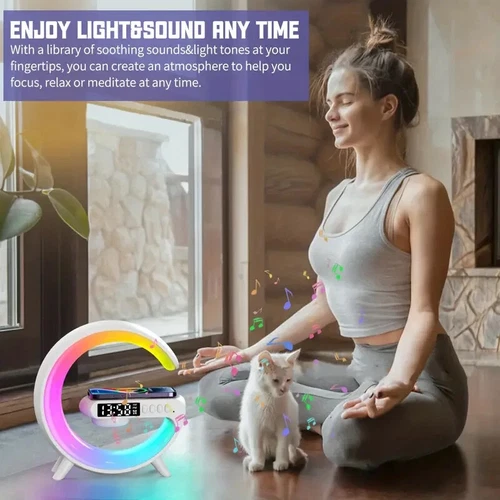 Large Smart Wireless Charger Alarm Night Light Lamp Bluetooth Speaker with RGB - Picture 6 of 9