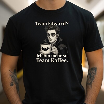 ''Team Coffee Instead of Edward'' T-Shirt - Funny Vampire with Coffee Cup, Fun Shirt 