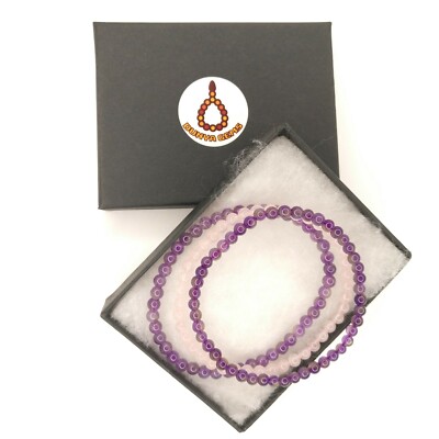 3 Elegantes Original Edelstein 4 mm Armband 2 Amethyst & 1 Rosenquarz Weihnachten 773