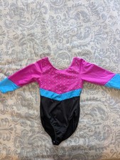 Freestyle by Danskin Girls Leotard Pink Black Long Sleeve Polyester Size 6/6X
