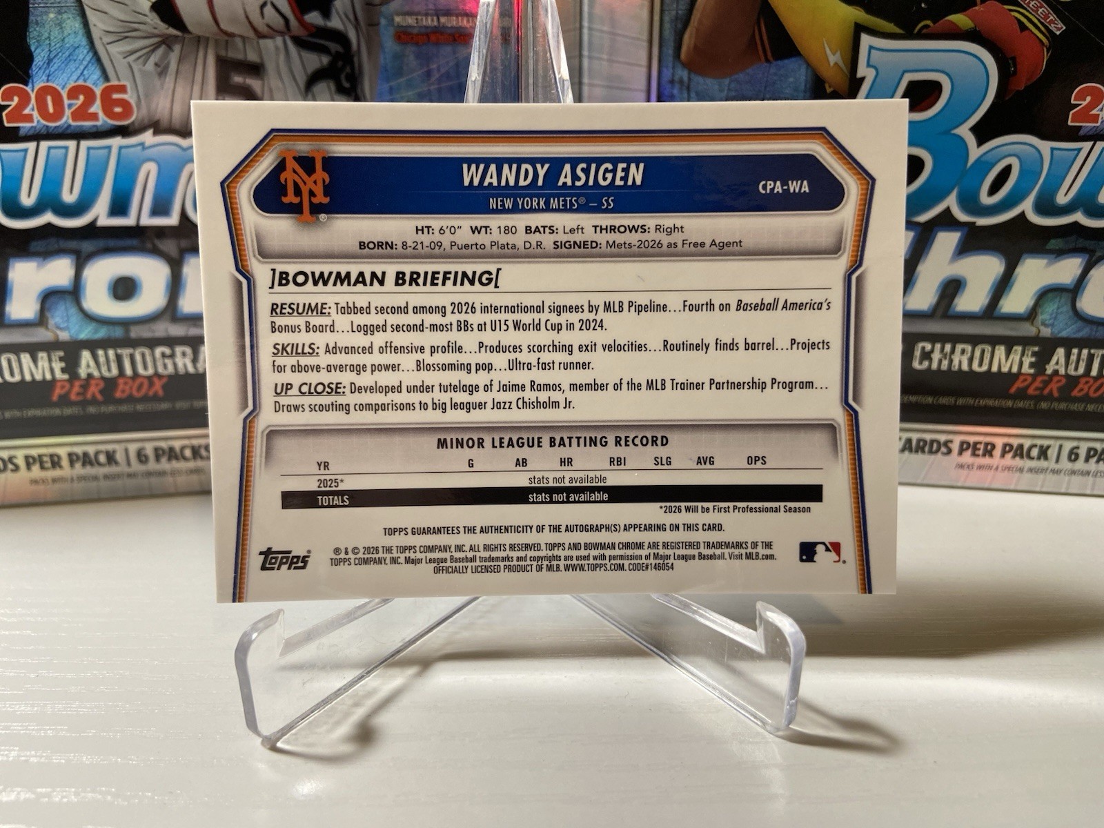 2026 BOWMAN CHROME BASEBALL * WANDY ASIGEN METS * # 2 PROSPECT AUTO HOTTT 🔥🔥 view 2