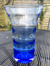IMPRESSIVE C.1930S WHITEFRIARS STYLE RIBBED BLUE GLASS VASE 10 1/2 " / 26.5 CM