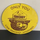 VINTAGE SMOKEY THE BEAR FIRE PREVENTION FORREST GASOLINE OIL PORCELAIN SIGN