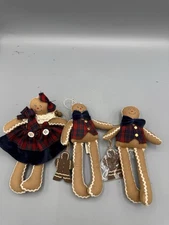 Vintage Gingerbread Fabric Ornaments Lot of 3 Primitive Country Christmas
