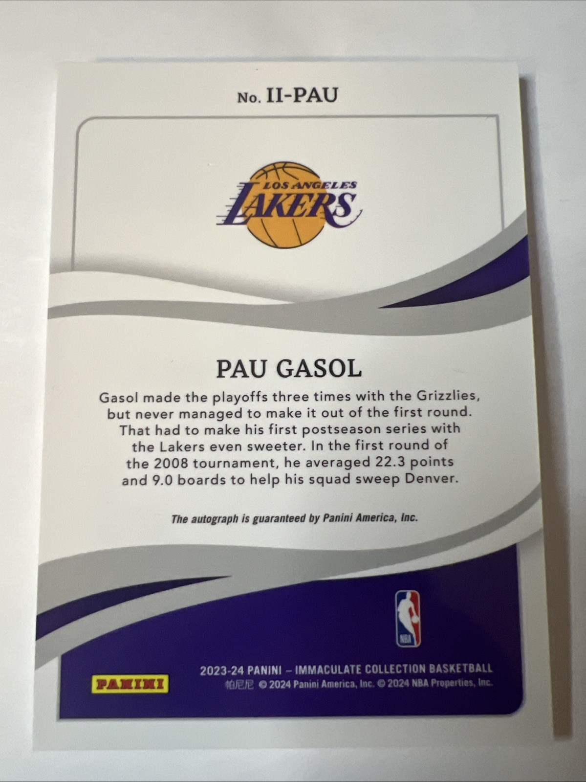 Pau Gasol 2023-24 Panini Immaculate Ink On Card Auto /49 II-PAU view 3