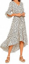 Apricot Cream Black Spot Belted Midi Dress Size 10 Wrap Style 