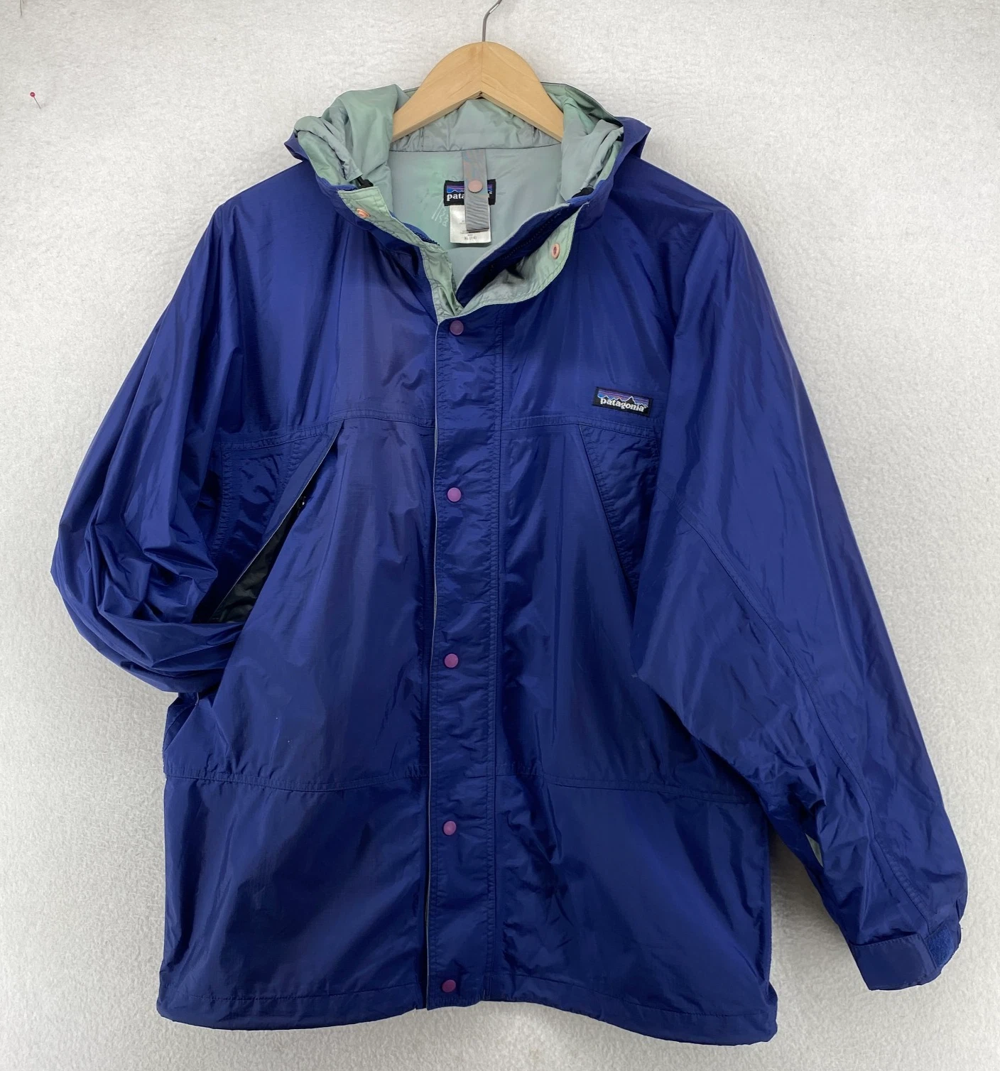 PATAGONIA Jacket Youth XL 14 K's Torrentshell Raincoat Ripstop Zip Snap Blue