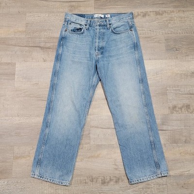 RE/DONE Low Slung Wide Leg Crop Rigid Denim Jeans Size 27 Blue Button Fly